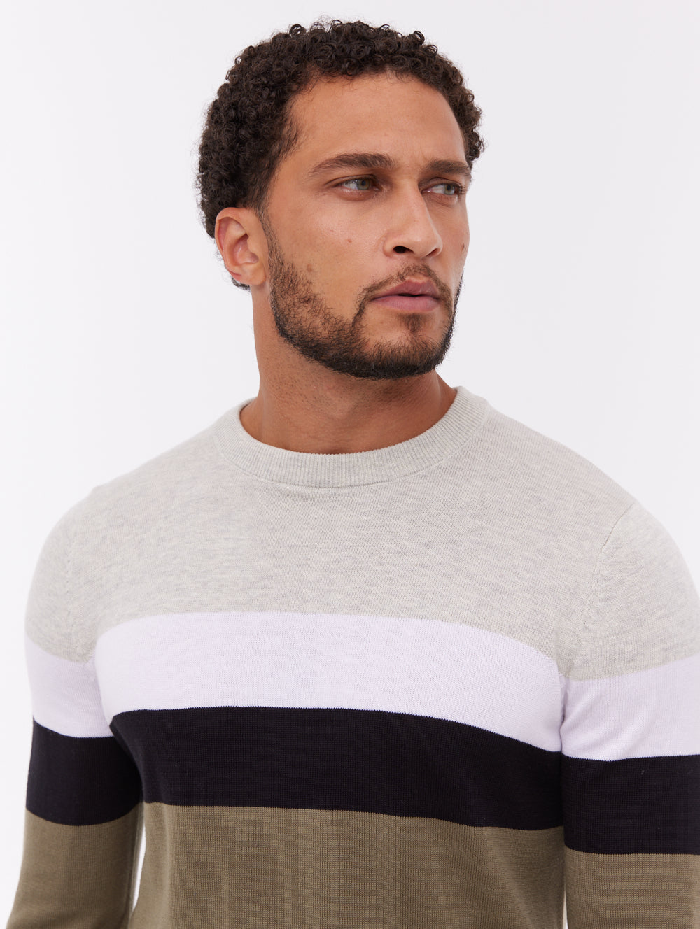 Toone Striped Crew Neck Sweater - Green
