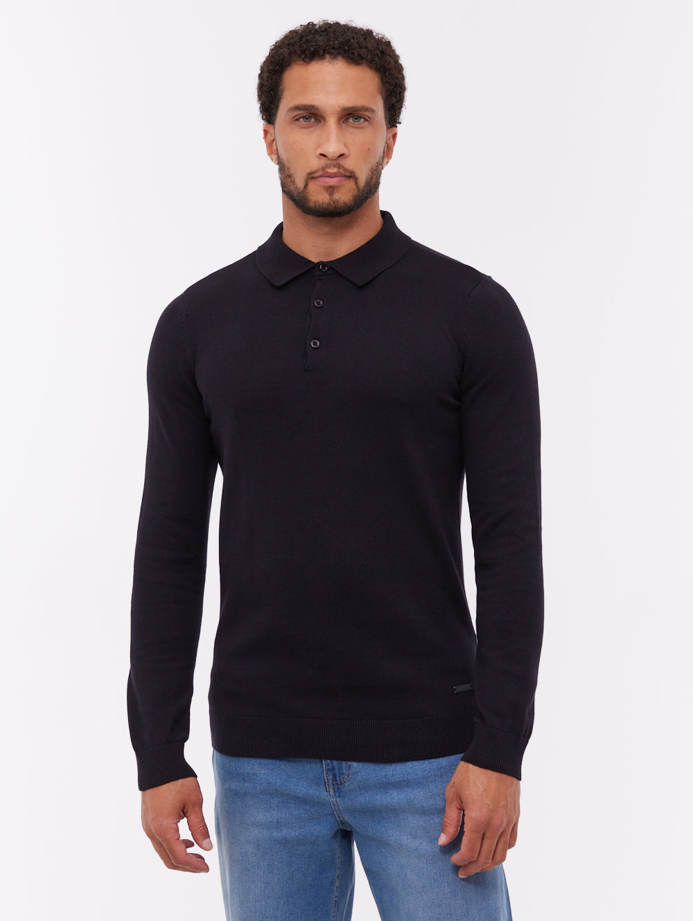 Pollos Long-Sleeve Polo Shirt - Black