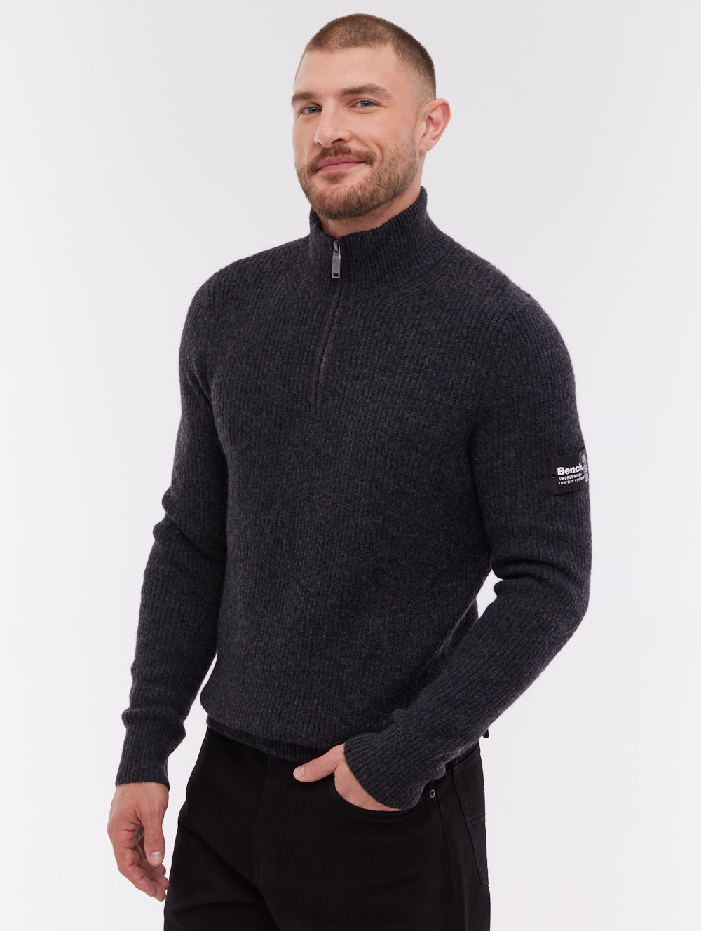 Yanta Quarter-Zip Funnel-Neck Sweater - Grey