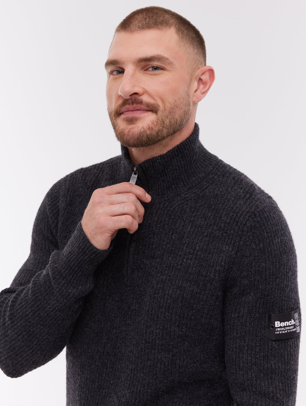 Yanta Quarter-Zip Funnel-Neck Sweater - Grey