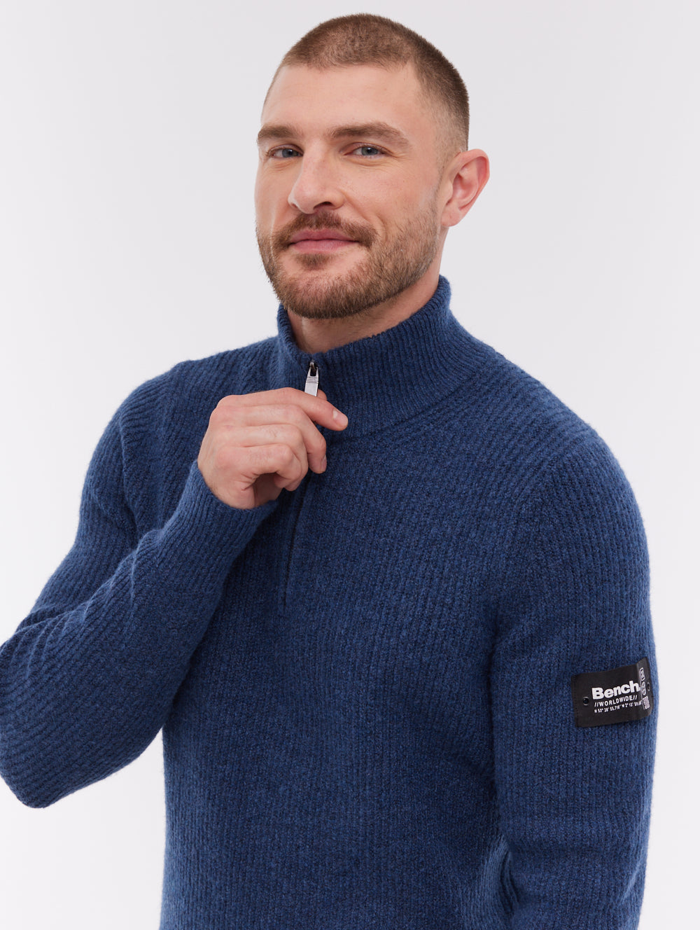 Yanta Quarter-Zip Funnel-Neck Sweater - Blue