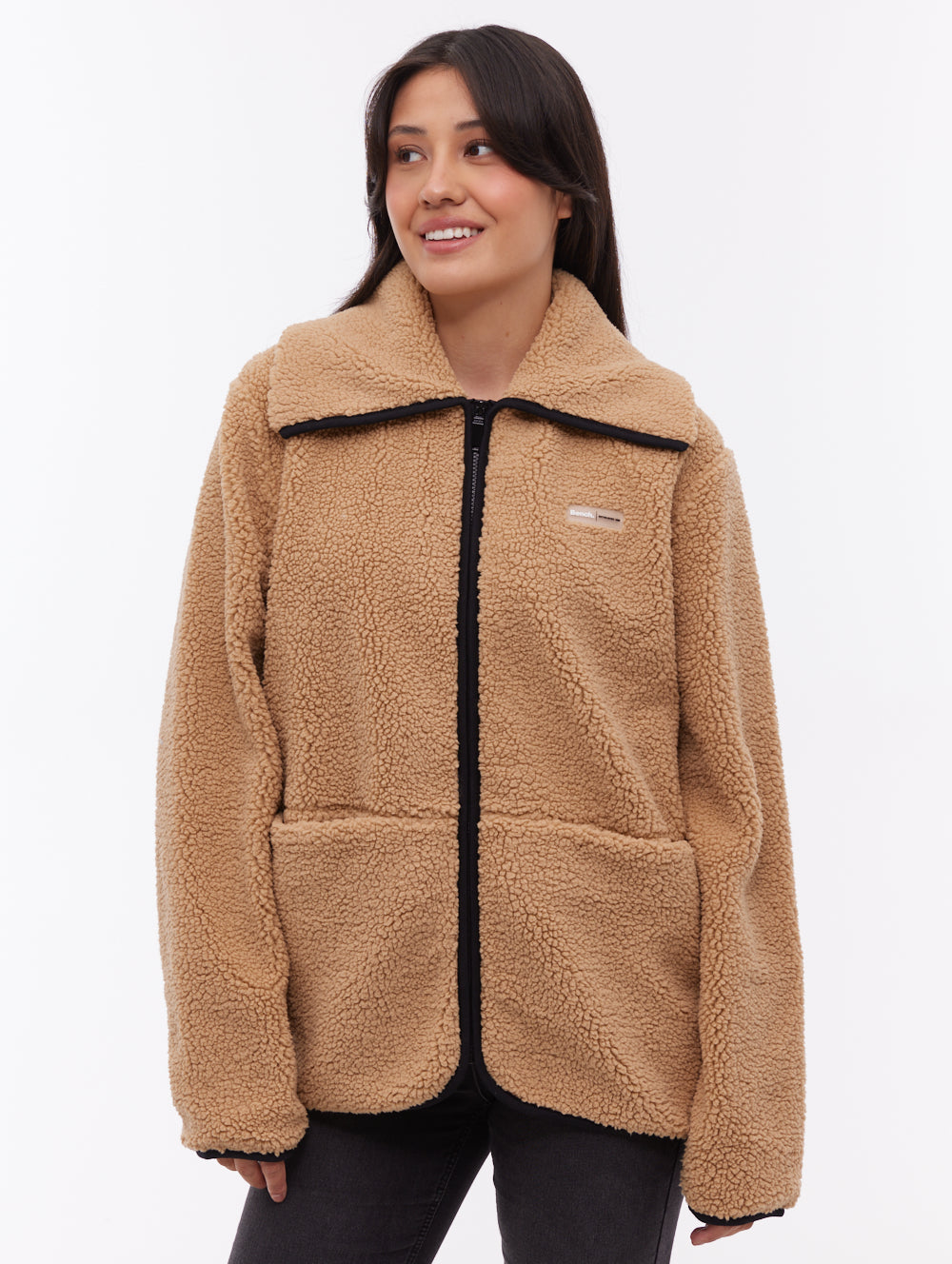 Riah Funnel-Neck Zip-Up - Beige