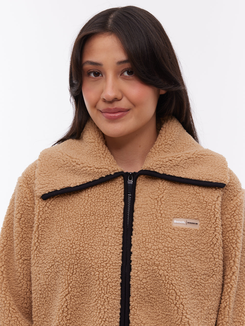 Riah Funnel-Neck Zip-Up - Beige