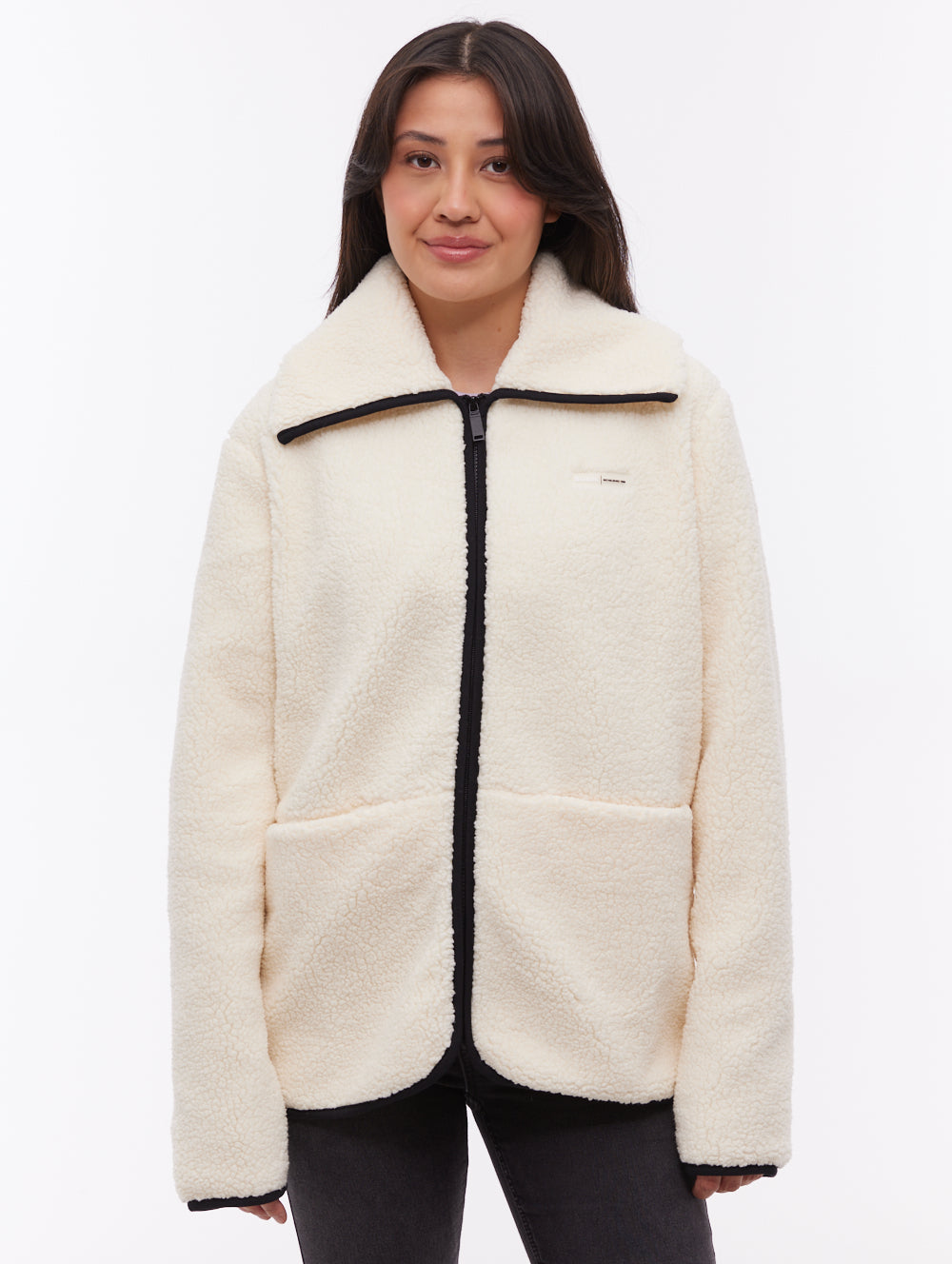 Riah Funnel-Neck Zip-Up - White