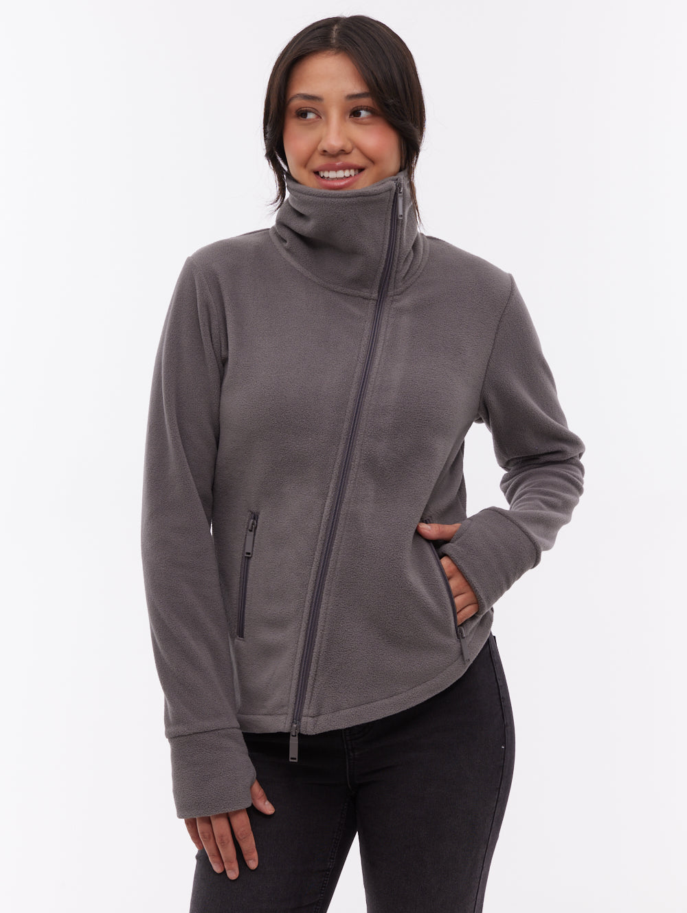 Symmy Asymmetric Zip-Up Funnel Neck - Grey