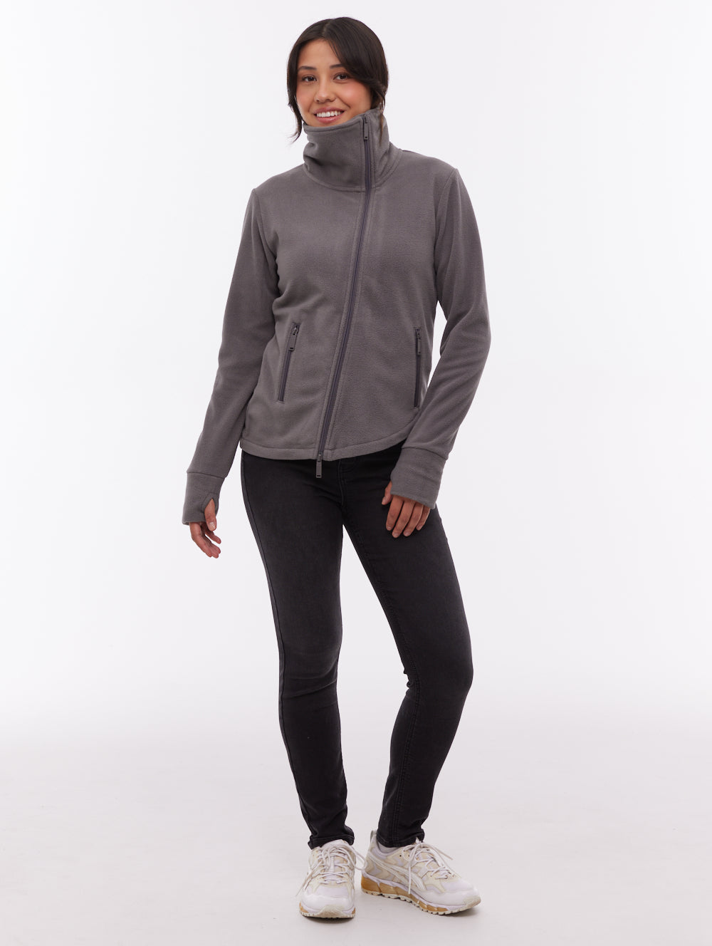 Symmy Asymmetric Zip-Up Funnel Neck - Grey