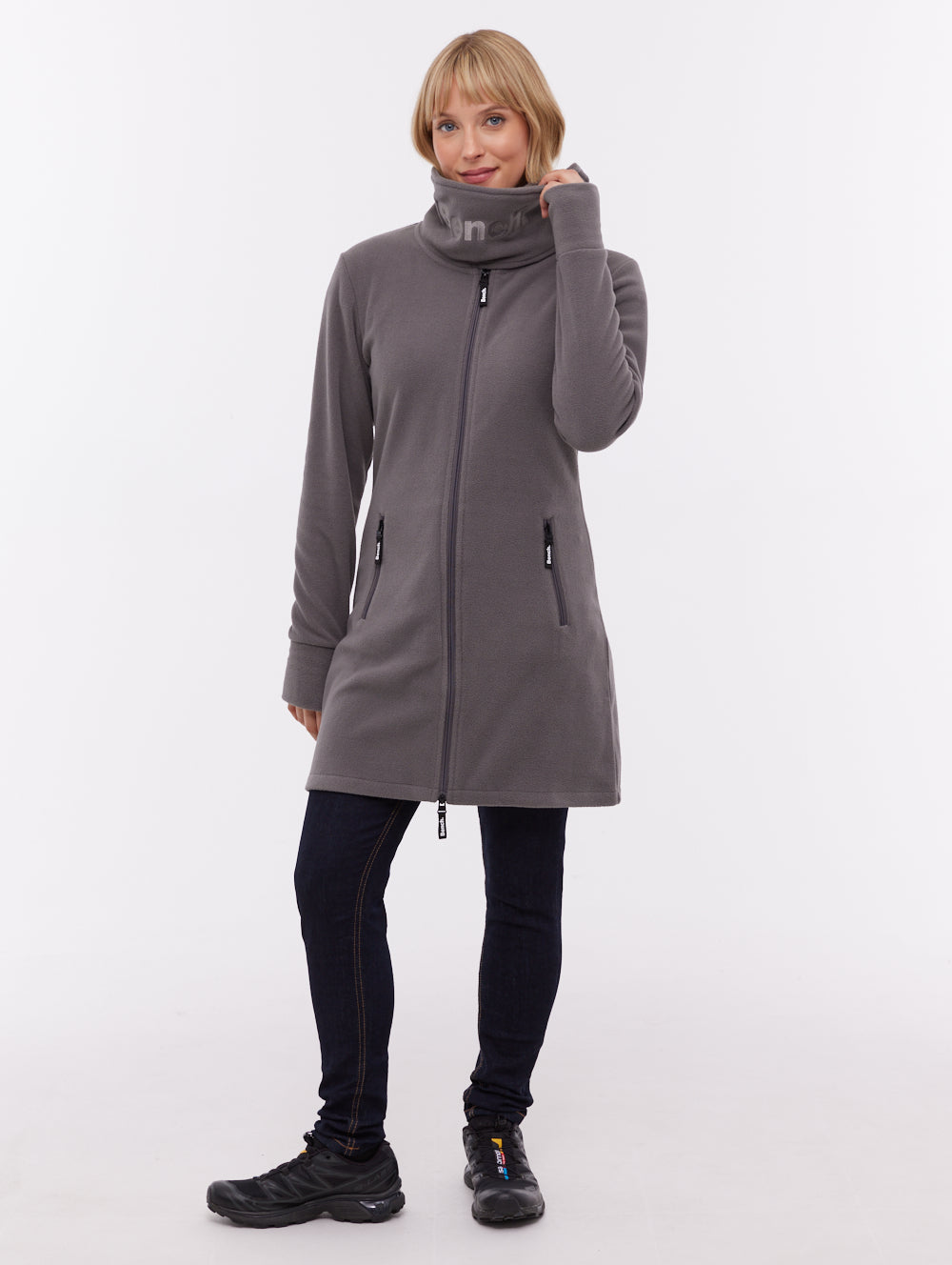 Bridgit Maxi Wrap Neck Zip-Up - Grey