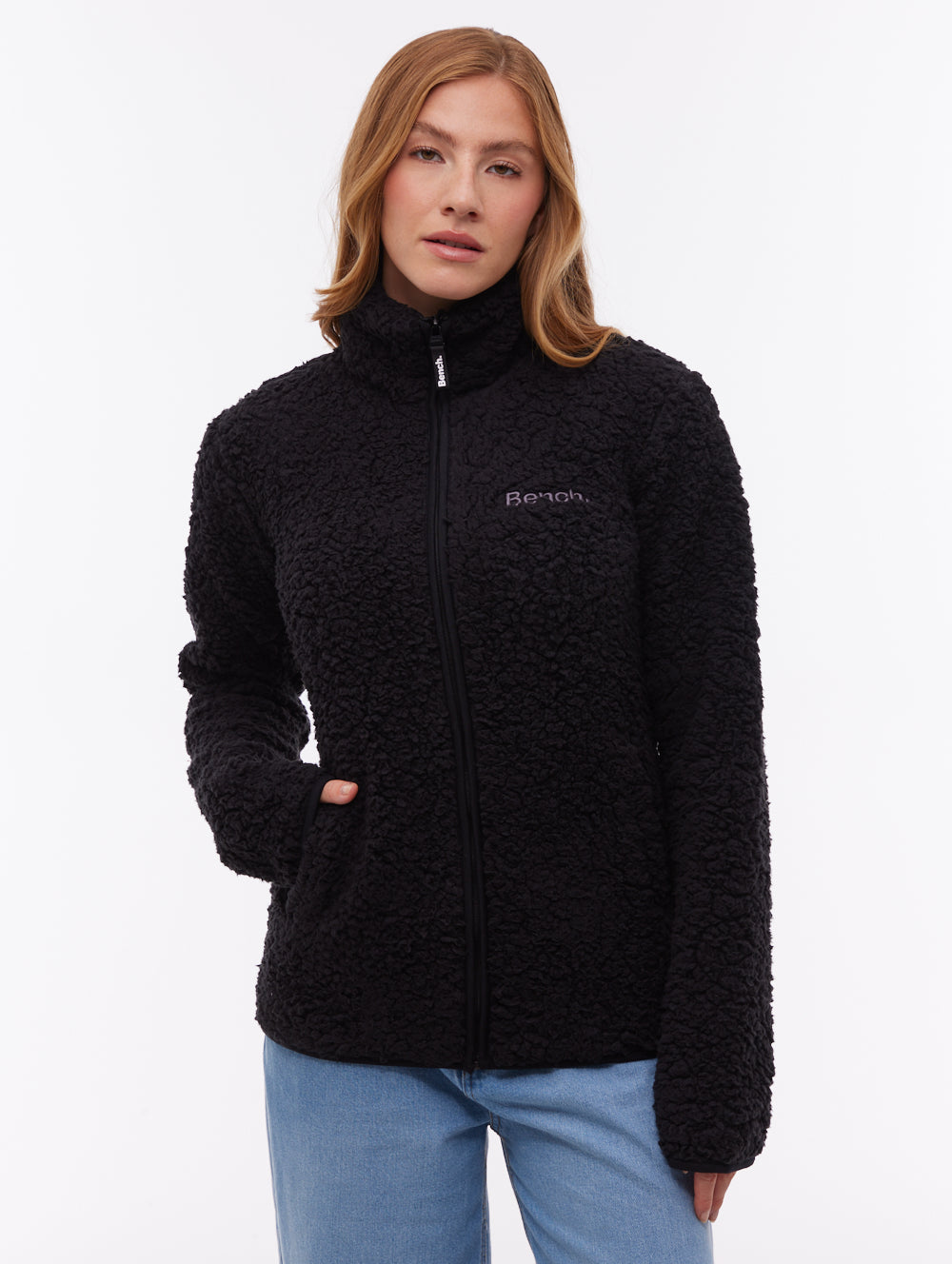 Klea Fleece Funnel Zip-Up  - Black