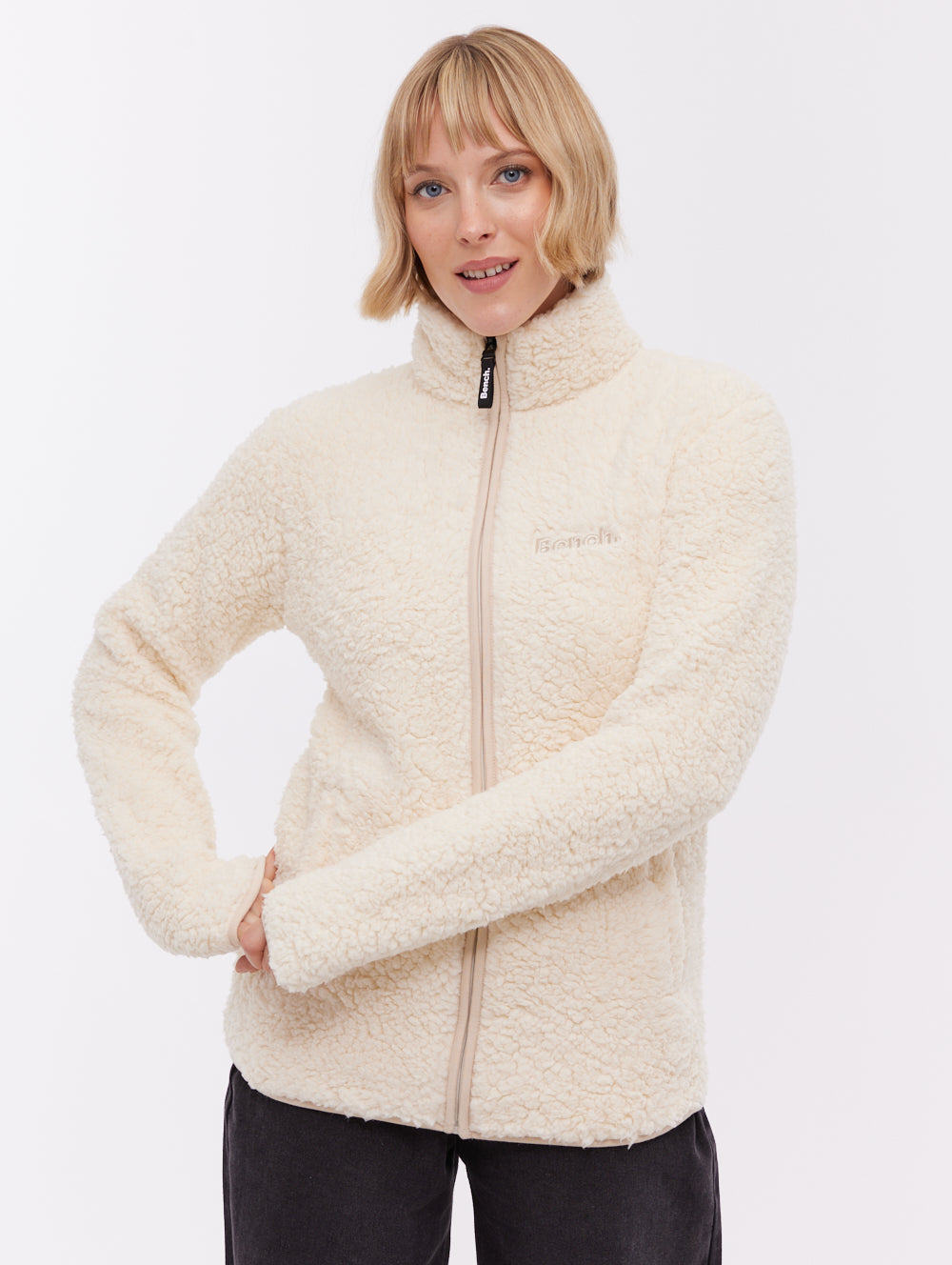 Klea Fleece Funnel Zip-Up  - White
