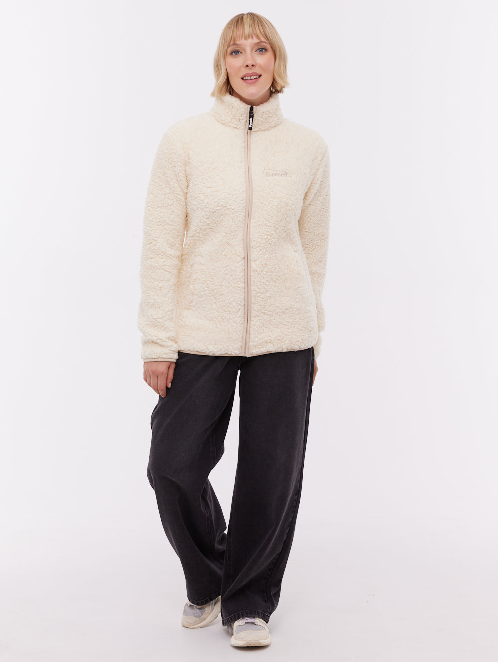 Klea Fleece Funnel Zip-Up  - White