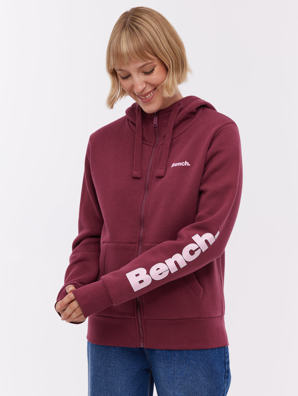 Darcine Zip-Up Hoodie with Sleeve Logo - Red