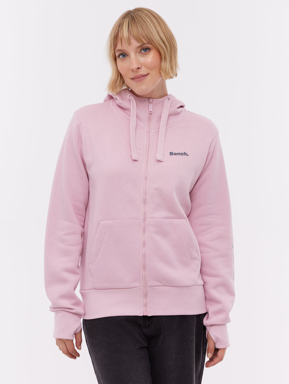 Darcine Zip-Up Hoodie with Sleeve Logo - Pink