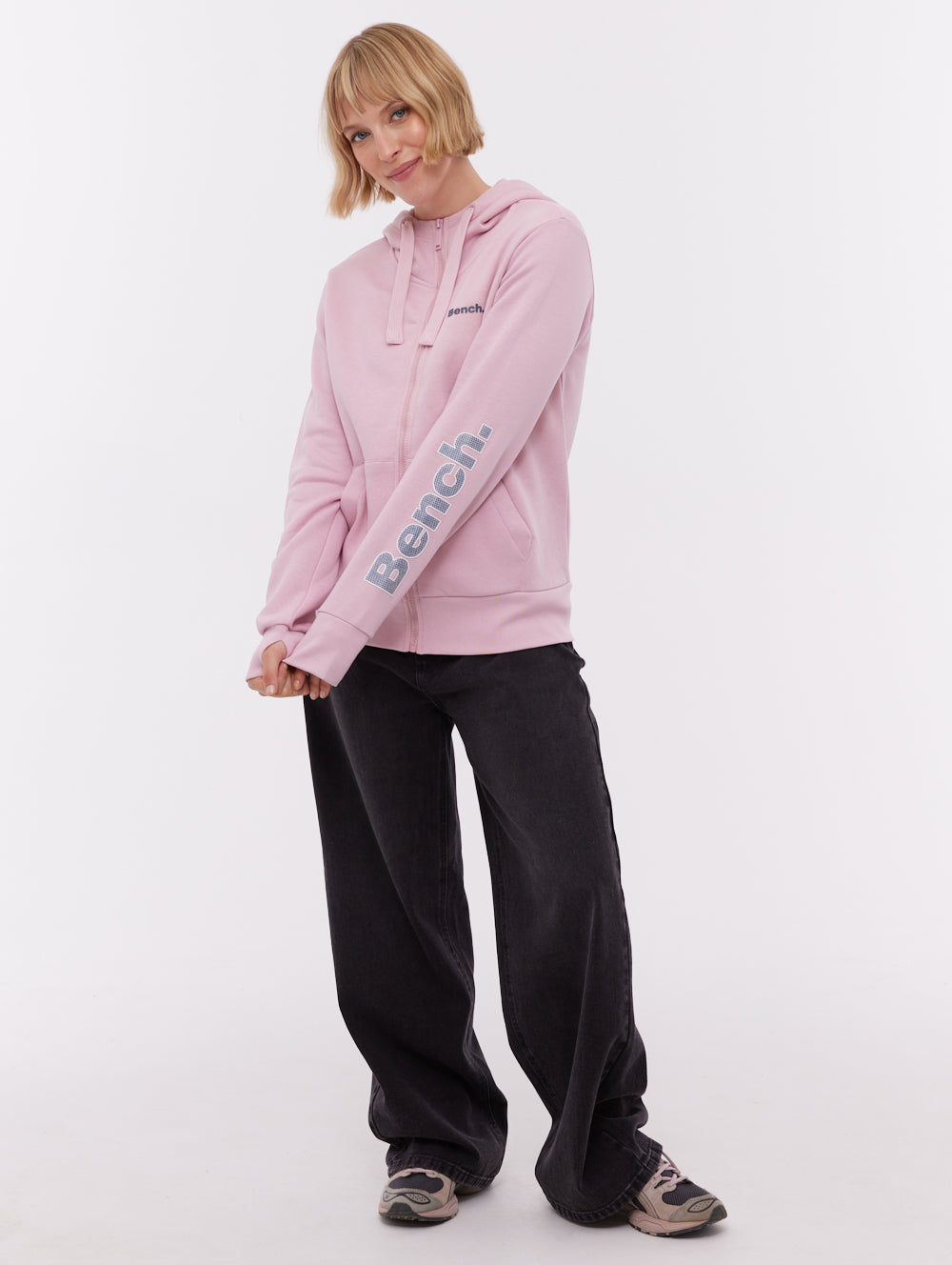 Darcine Zip-Up Hoodie with Sleeve Logo - Pink