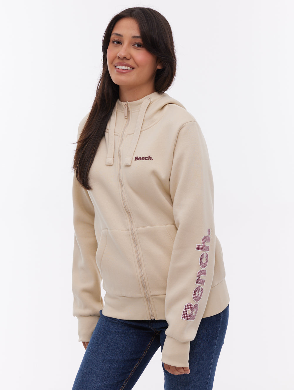 Darcine Zip-Up Hoodie with Sleeve Logo - White