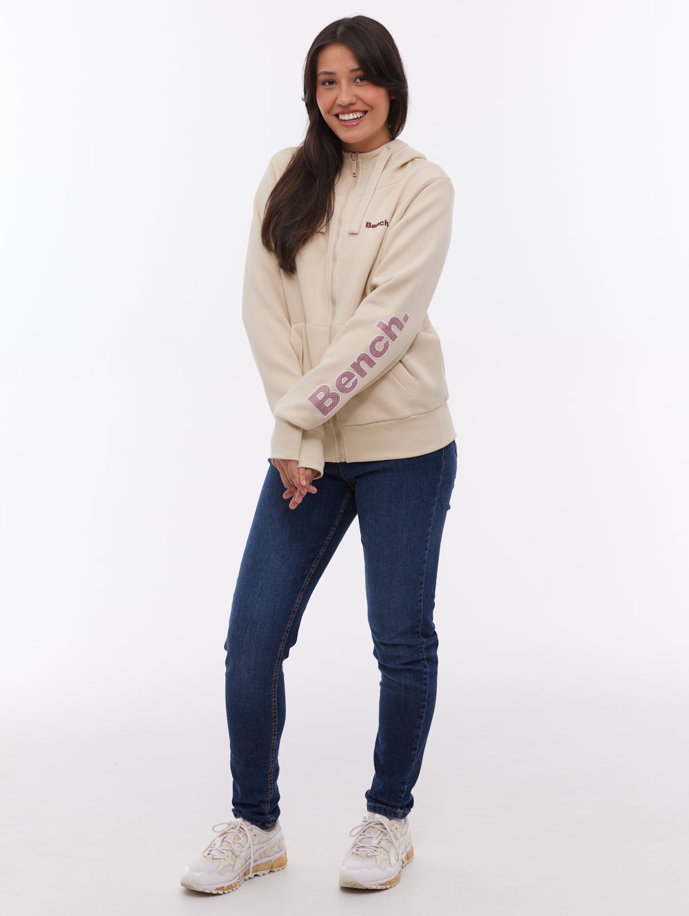 Darcine Zip-Up Hoodie with Sleeve Logo - White