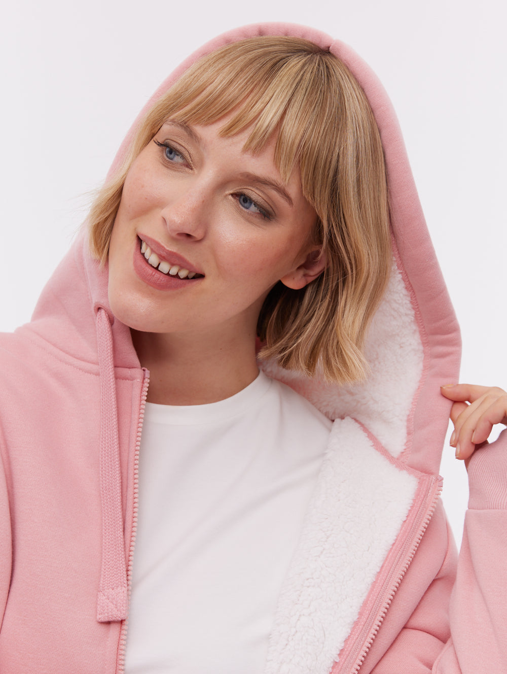 Mintz Sherpa-Lined Zip-Up Hoodie - Pink