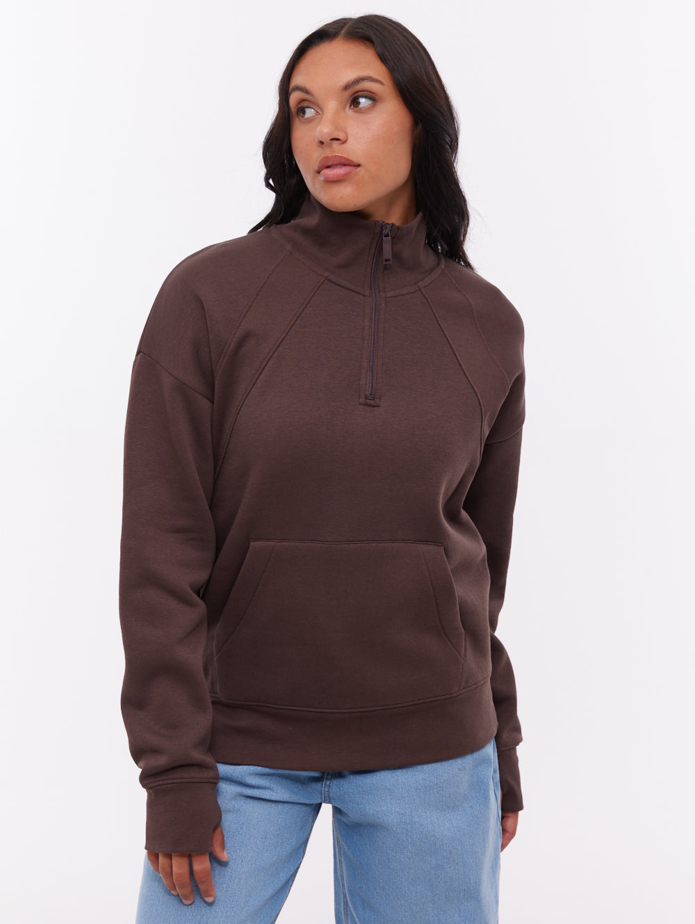 Zilia Quarter-Zip Funnel Neck - Brown