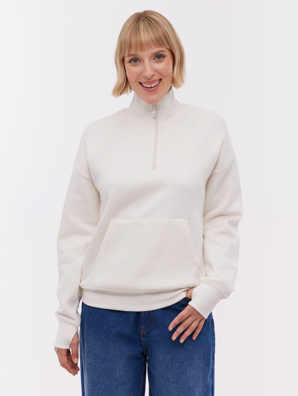 Zilia Quarter-Zip Funnel Neck - White