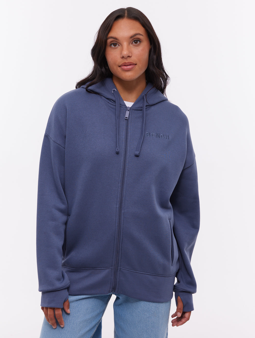 Temra Back Logo Zip-Up Hoodie - Blue