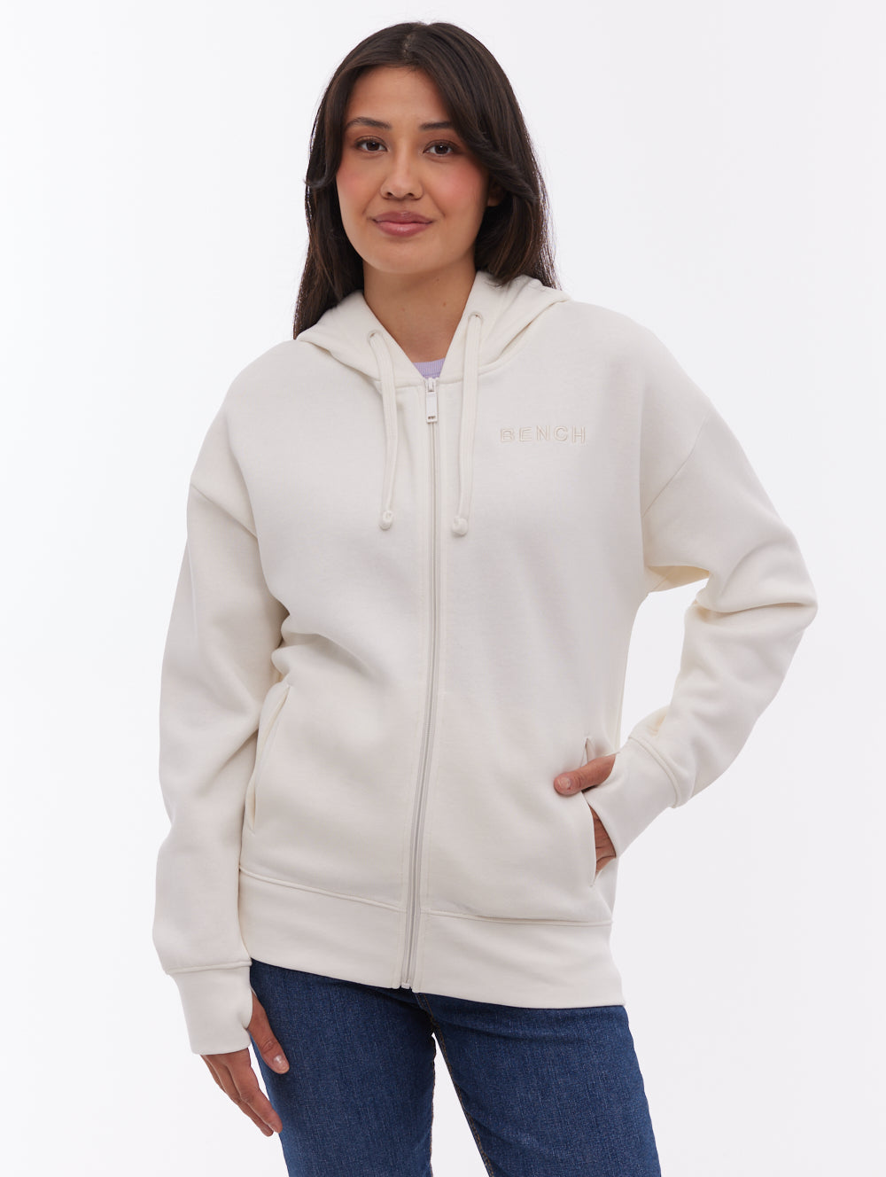 Temra Back Logo Zip-Up Hoodie - White