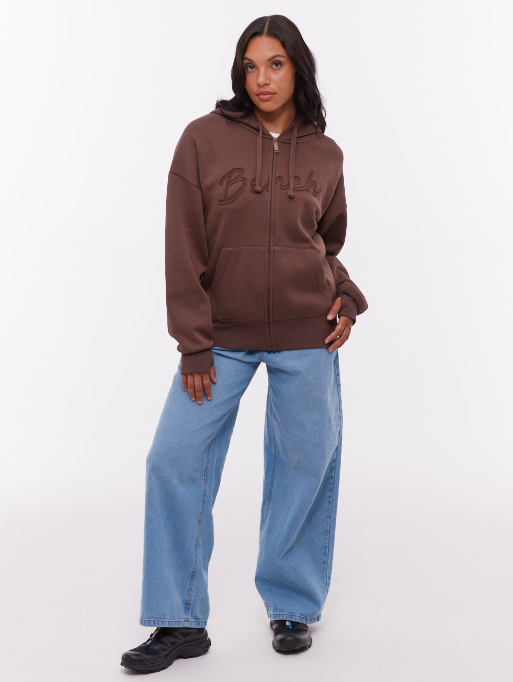 Kingra Oversize Zip-Up Hoodie - Brown