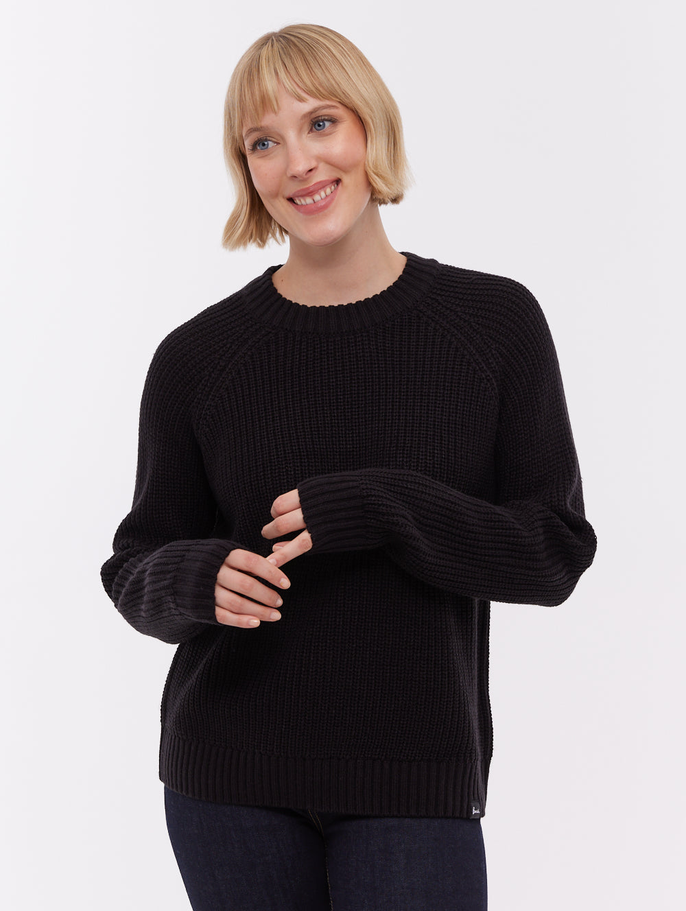 Georgiana Raglan Crew Neck Sweater - Black