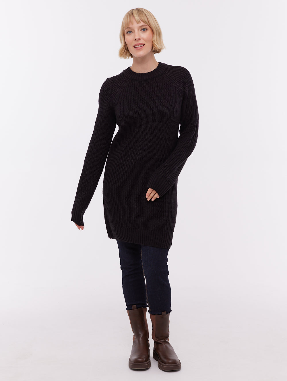 Karlie Rib Knit Sweater Dress - Black