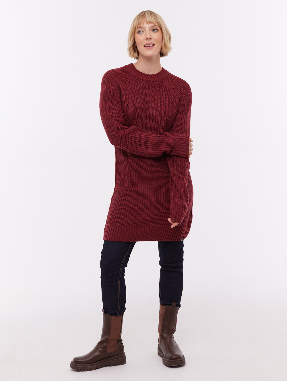 Karlie Rib Knit Sweater Dress - Red