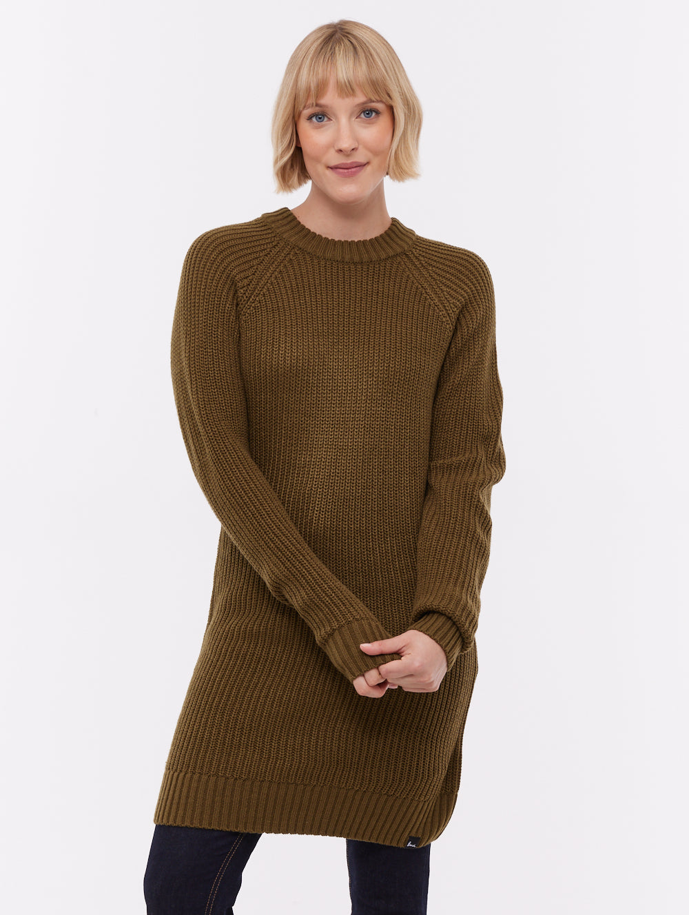 Karlie Rib Knit Sweater Dress - Green