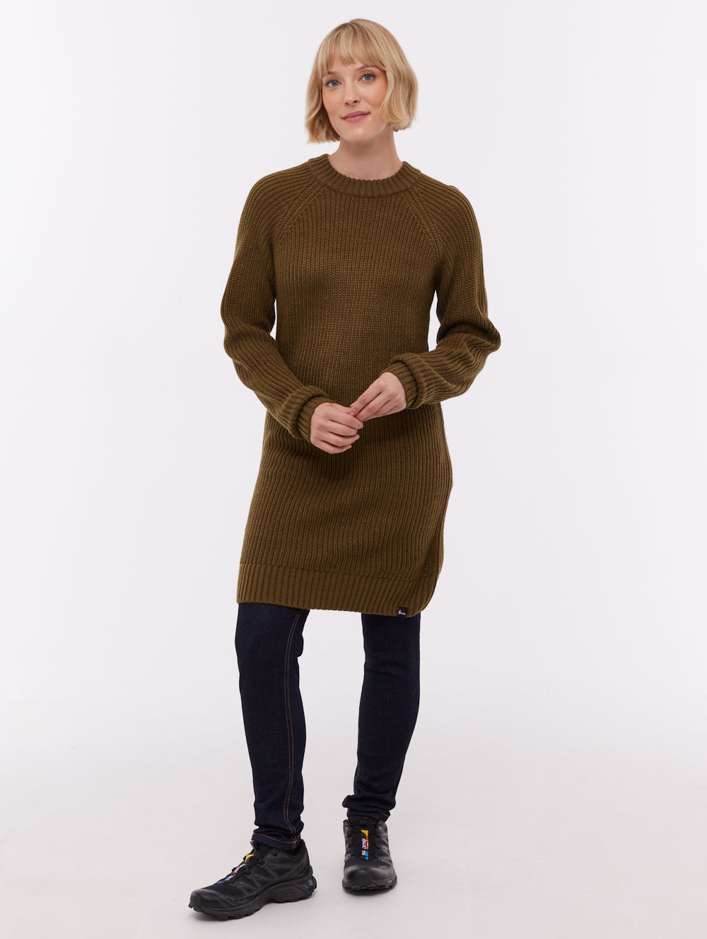 Karlie Rib Knit Sweater Dress - Green