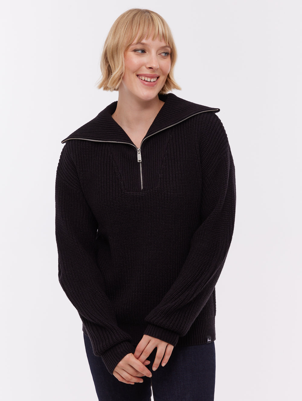 Thurynn Oversize Zippered Funnel Sweater - Black
