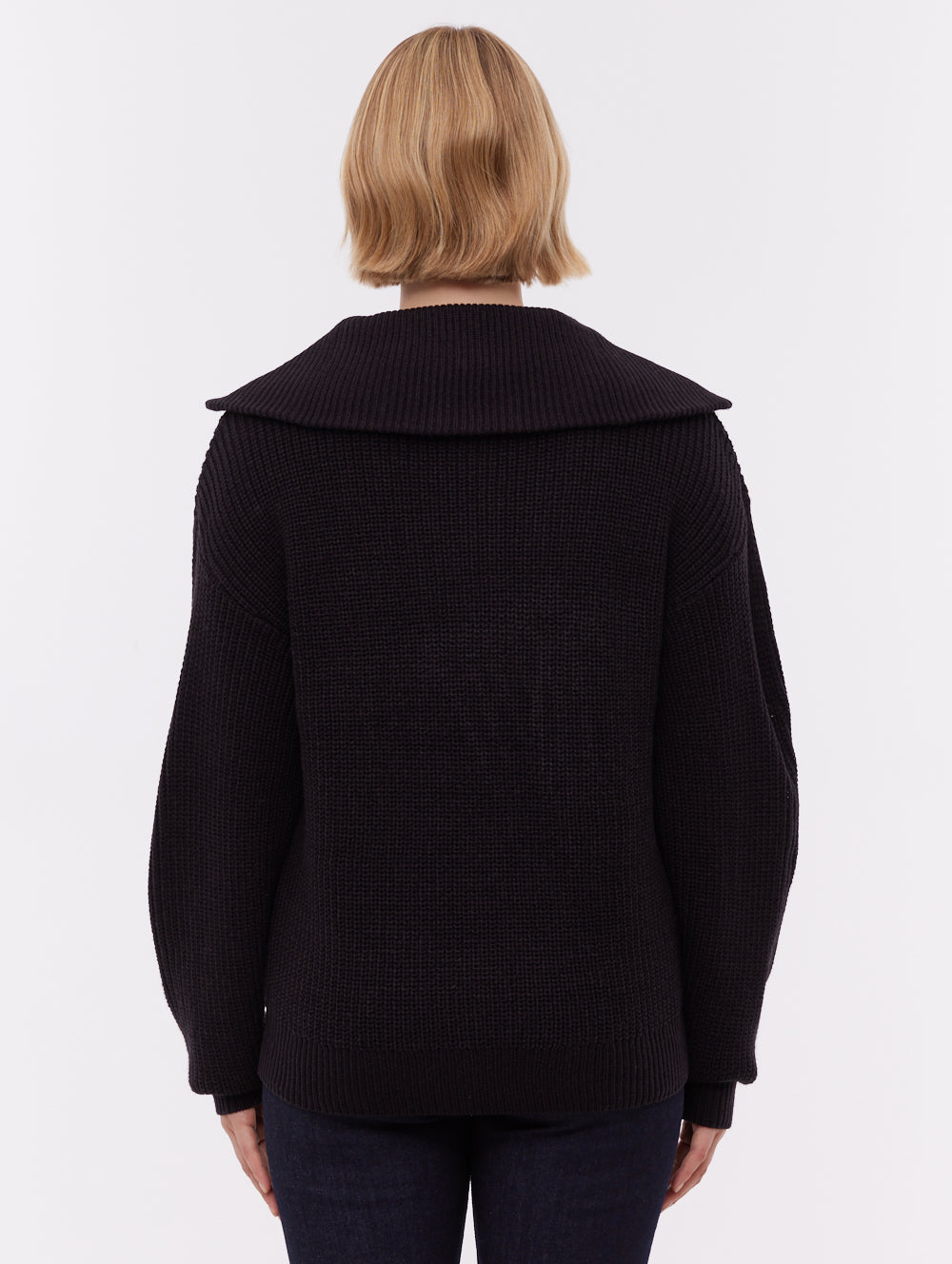 Thurynn Oversize Zippered Funnel Sweater - Black