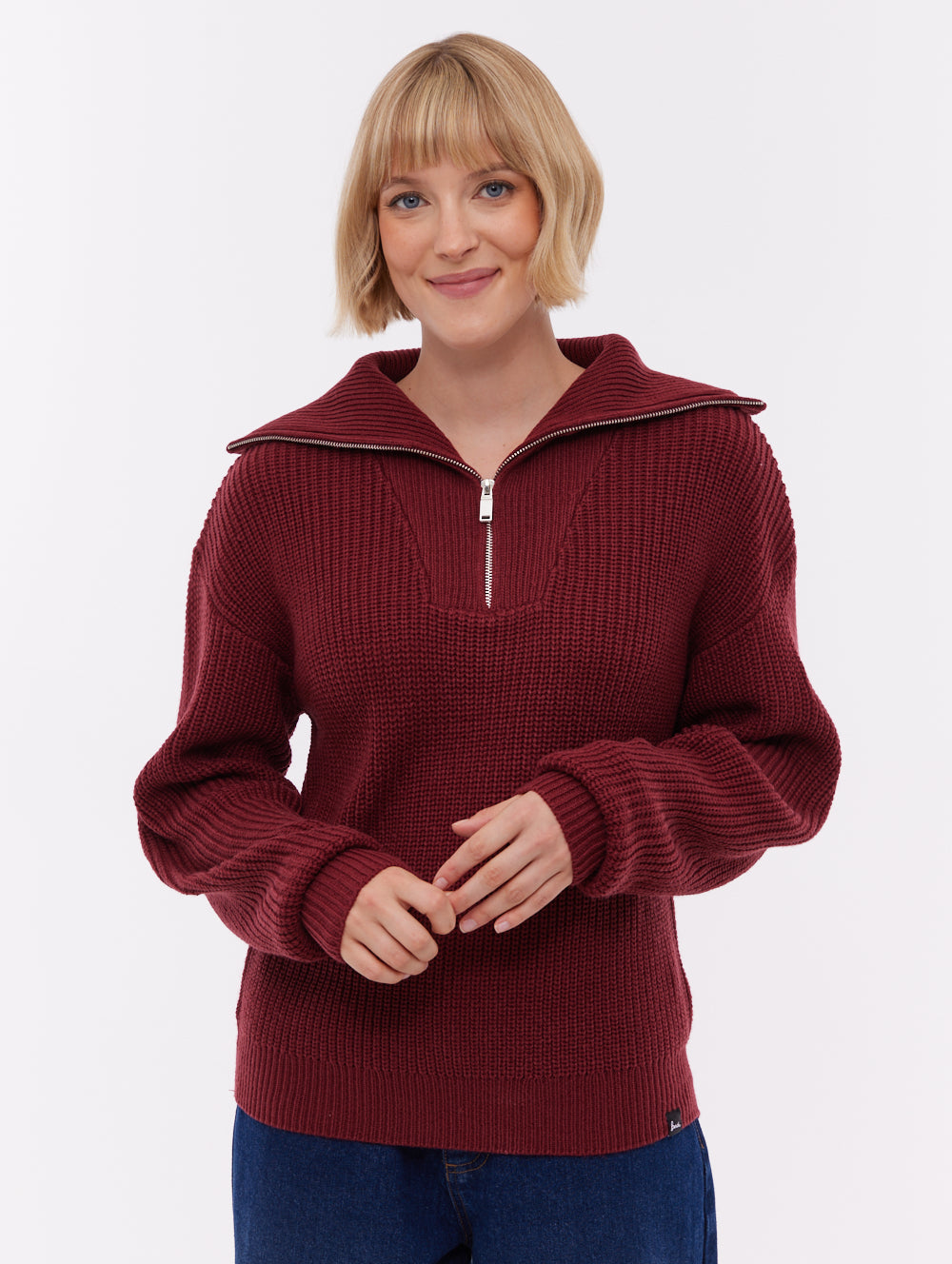 Thurynn Oversize Zippered Funnel Sweater - Red