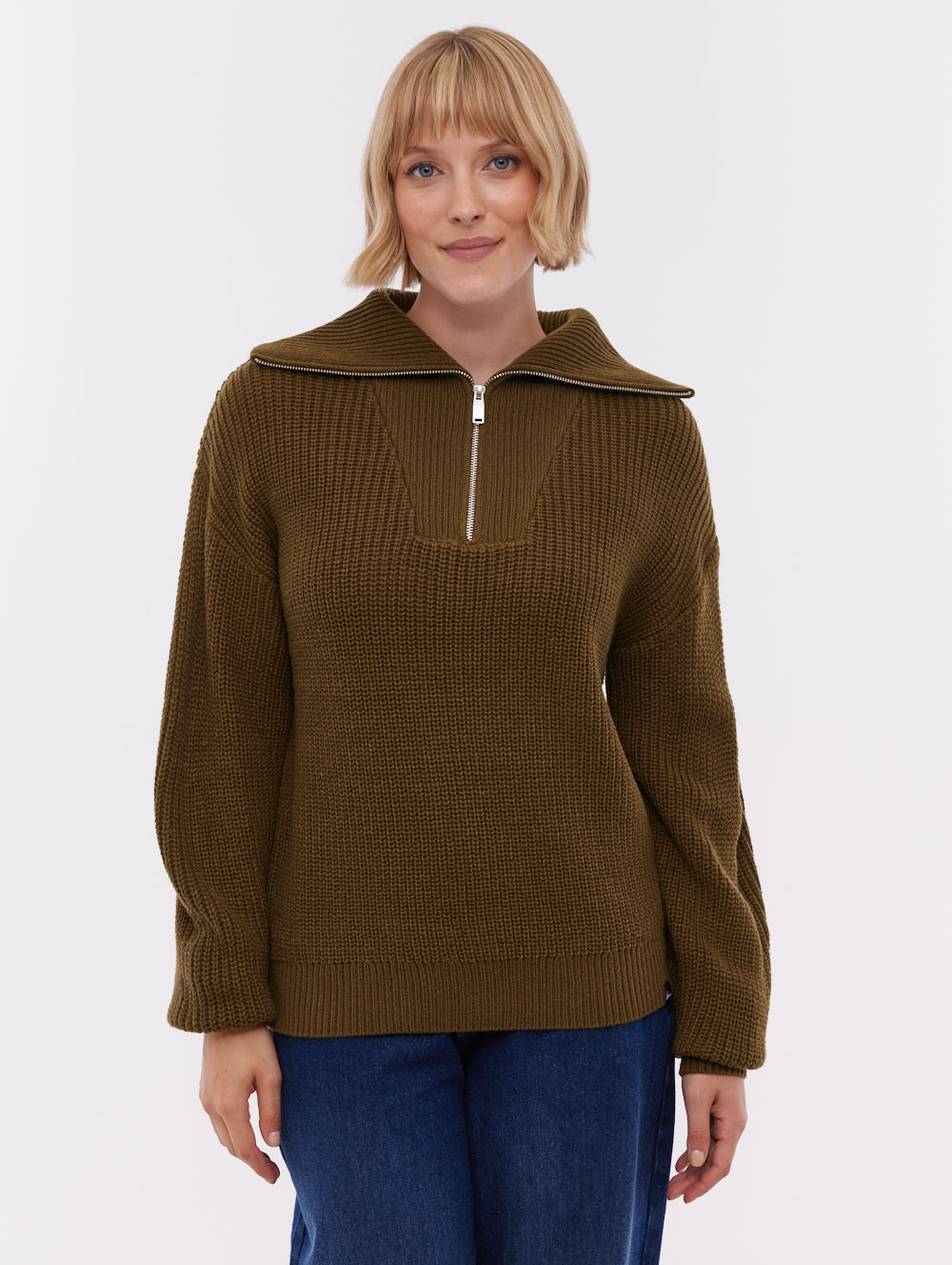 Thurynn Oversize Zippered Funnel Sweater - Green