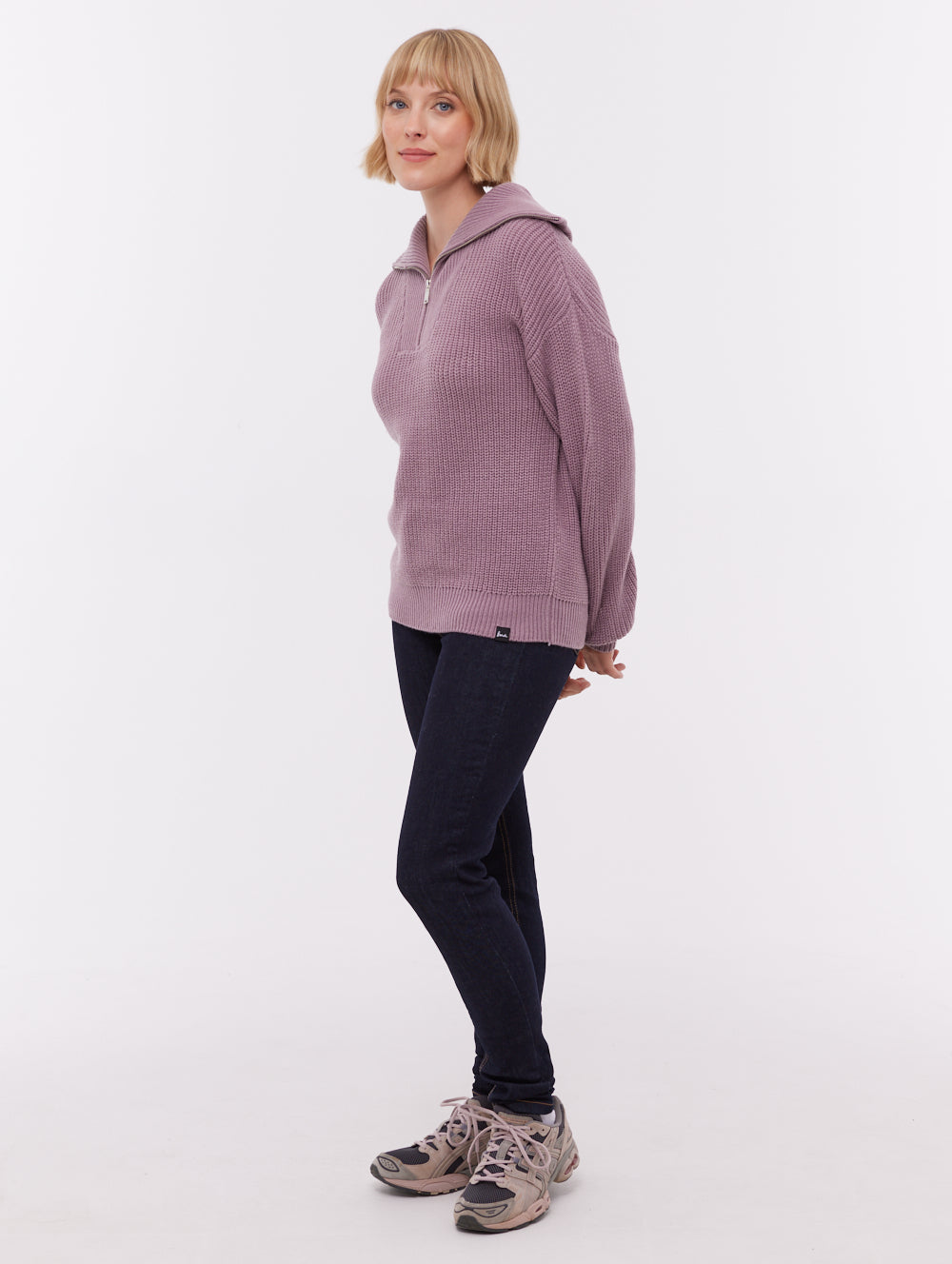 Thurynn Oversize Zippered Funnel Sweater - Purple