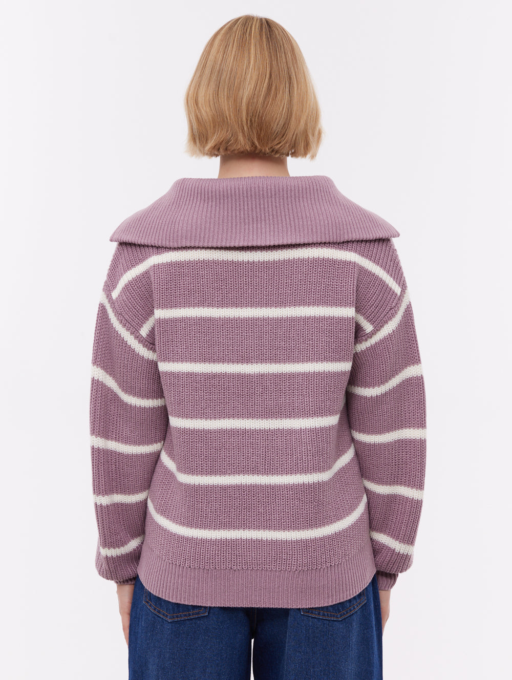 Margita Striped Zippered Funnel Sweater - Purple