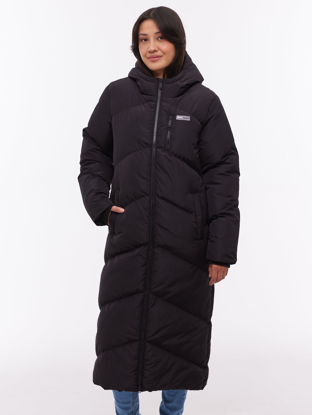Eloraina Chevron Quilted Maxi Parka - Black