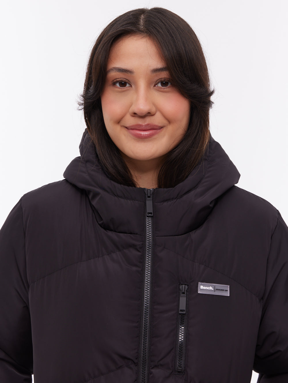 Eloraina Chevron Quilted Maxi Parka - Black