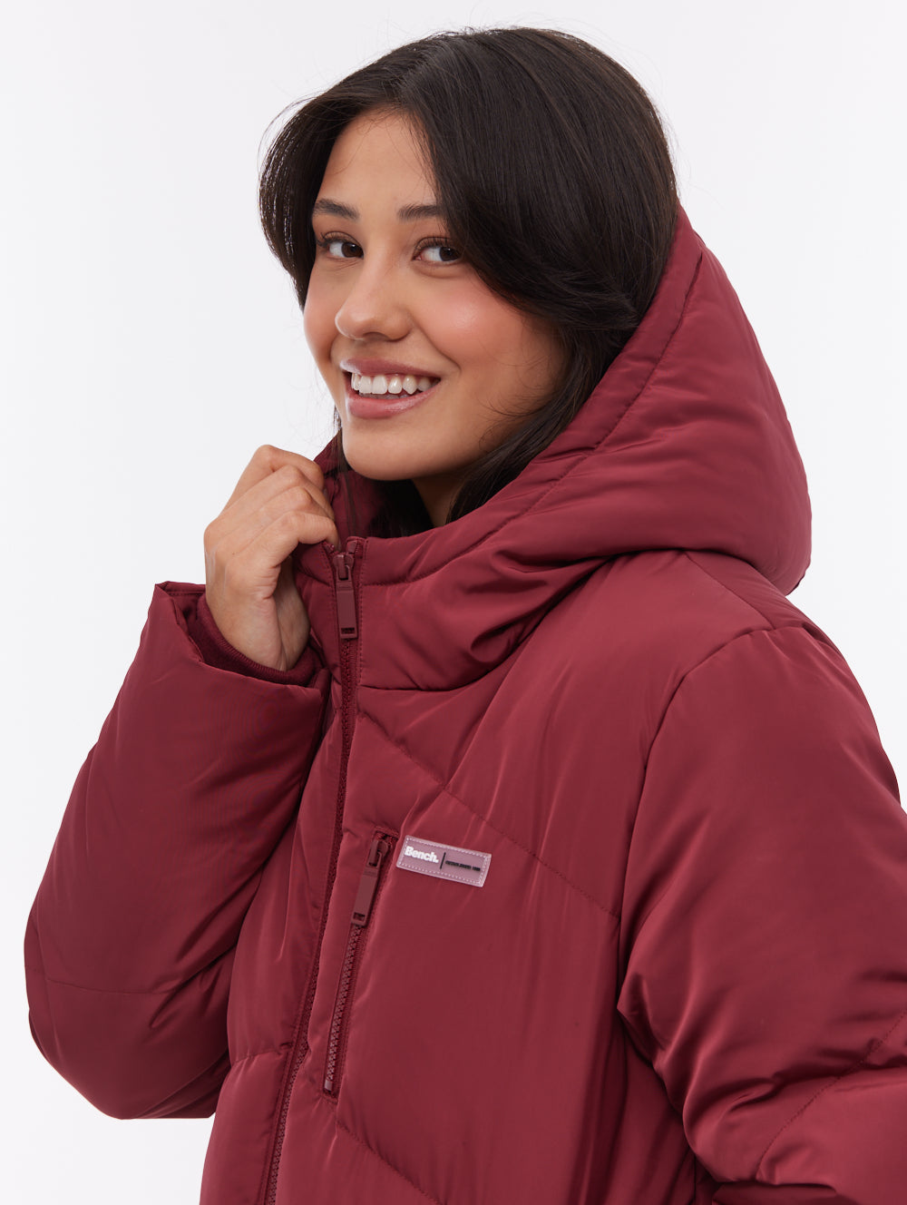 Eloraina Chevron Quilted Maxi Parka - Red