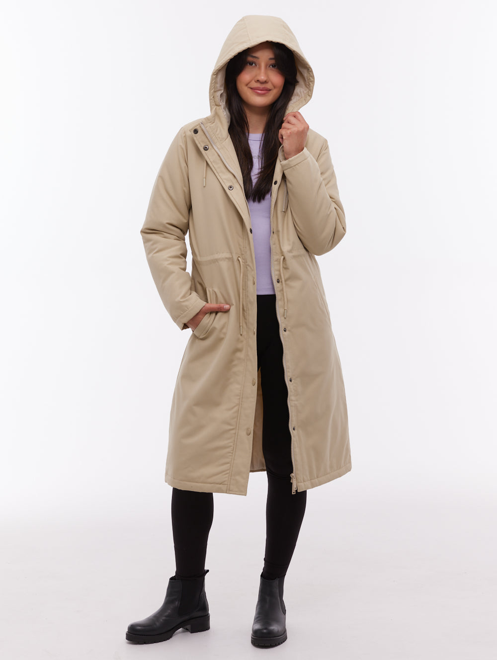 Sari Hooded Midi Parka - Beige